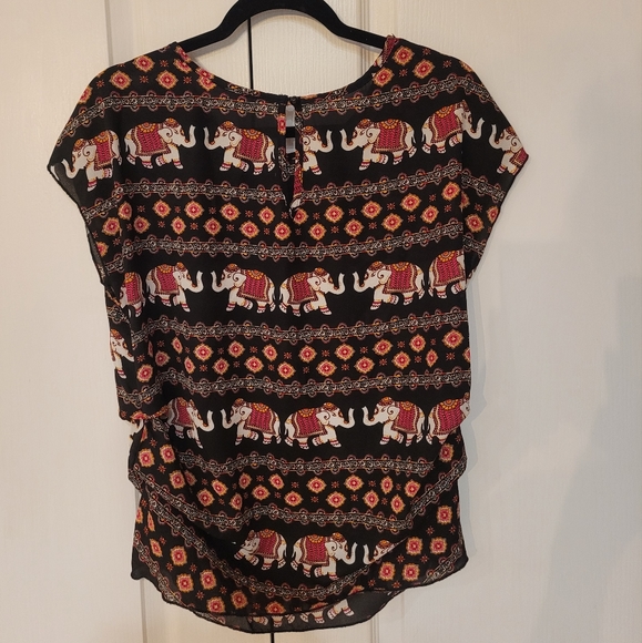 IT Girl Elephant Print Chiffon Blouse Med - Picture 4 of 6